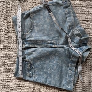 American Apparel High-Waisted Light-Wash Denim Floral Shorts